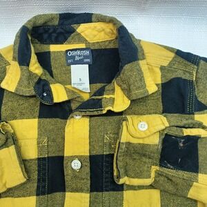 Vtg Oshkosh Boys Yellow Black Plaid Flannel Shirt Size 5 90's Y2K Flaw